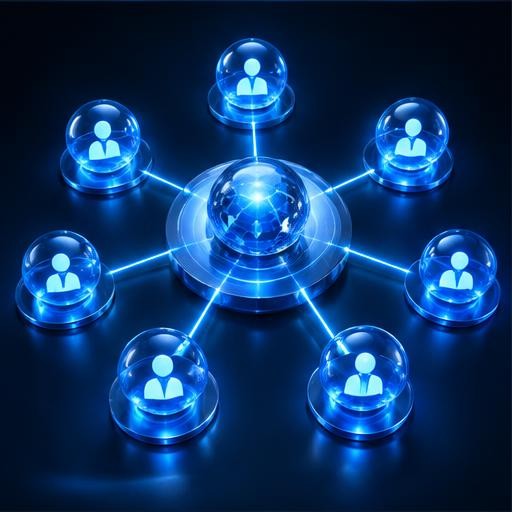 Blue light illustration of professionals collaborating, accompanying the section Why a Neutral Orchestrator Changes the Model